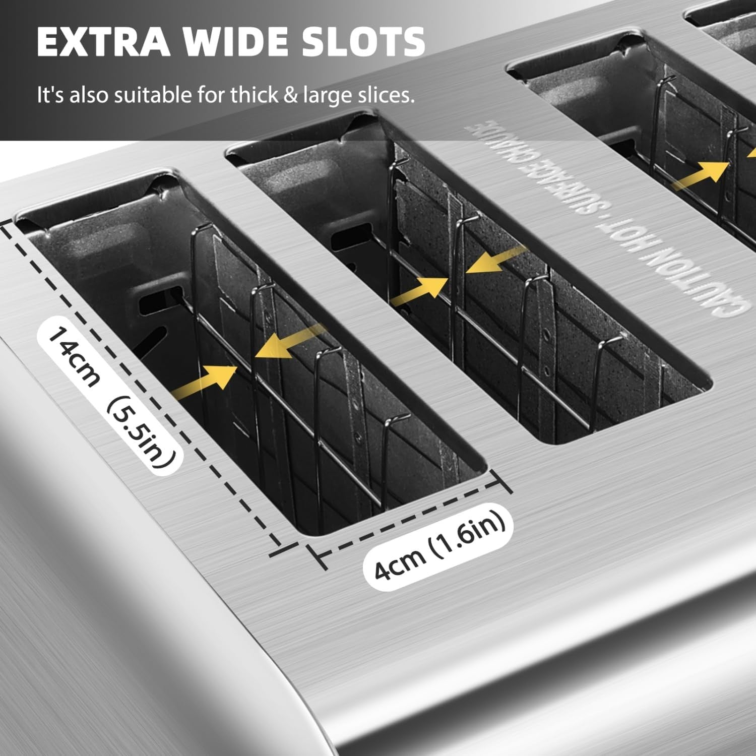 4-Slice Stainless Steel Toaster Extra-Wide Slots High Lift Defrost Reheat
