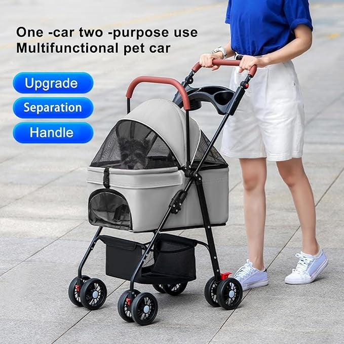 Pet Stroller Folding 4 Wheel Dog Cat Pushchair Small Medium Pets Travel Pram