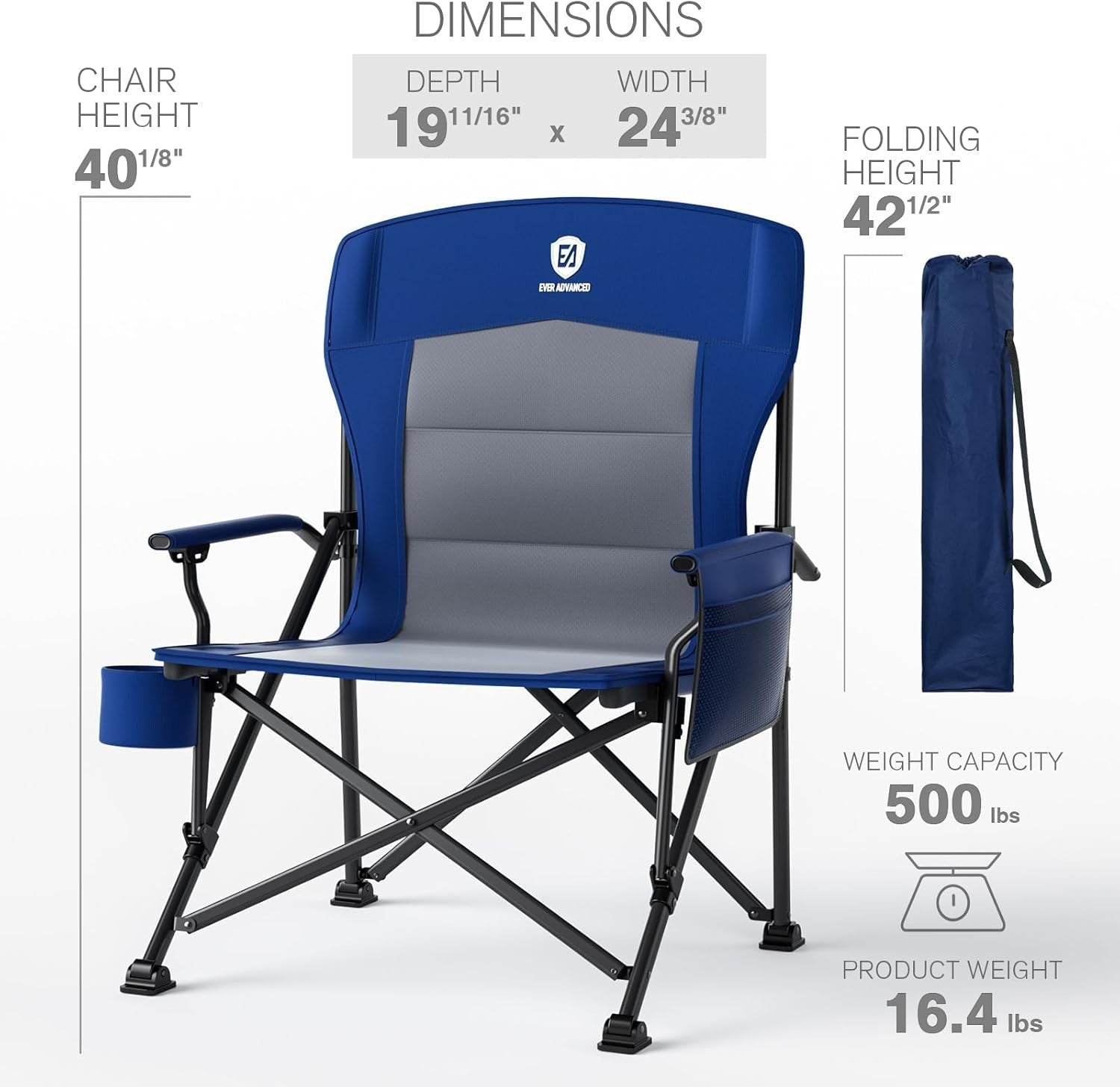Heavy Duty Folding Camping Chair XL 230kg Portable Outdoor Seat Blue