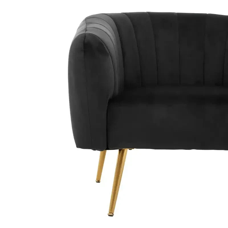 Black Velvet Accent Chair – Gold Legs, Tufted Armchair, Modern Elegance