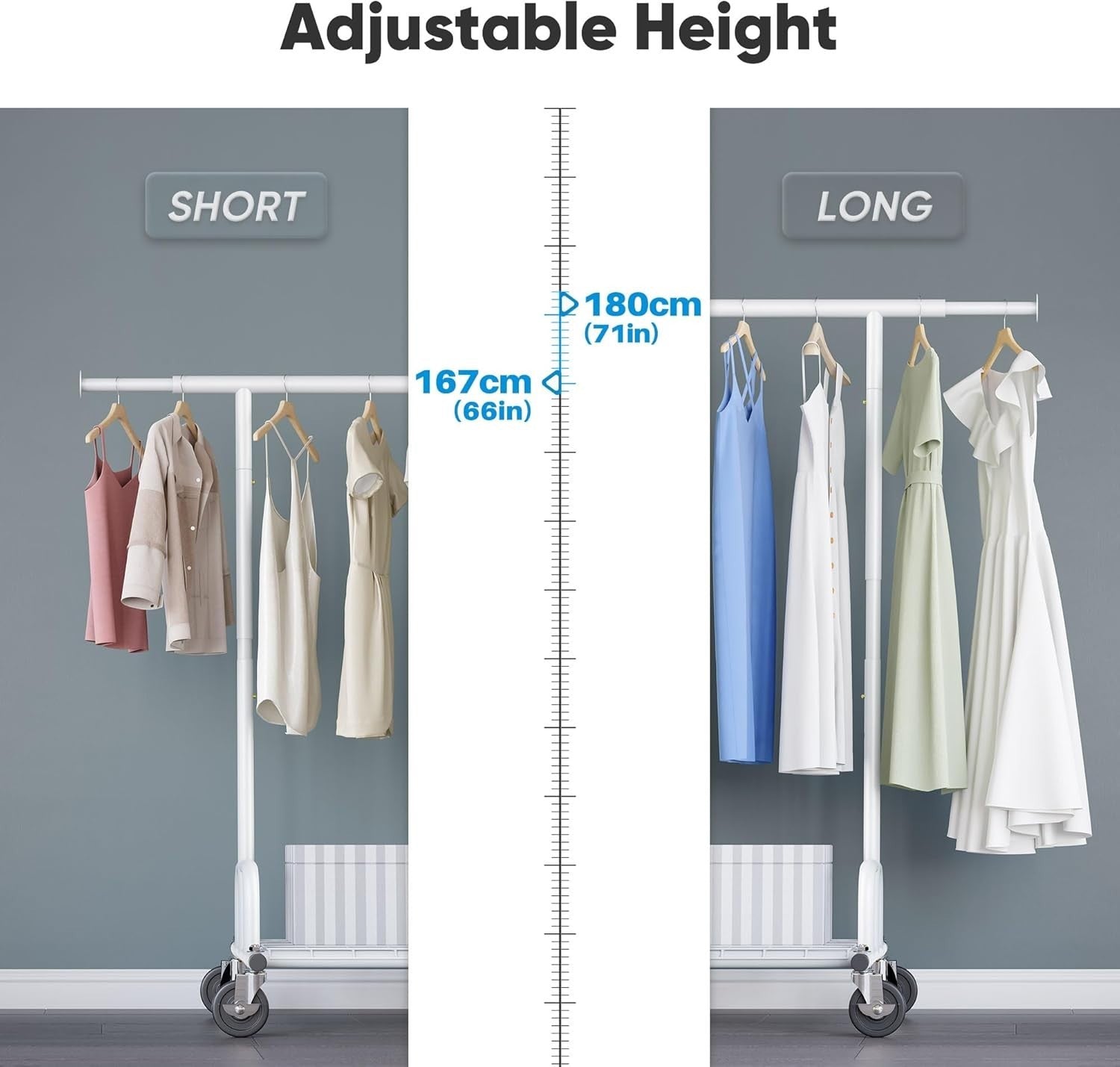 238KG Heavy Duty Extendable Clothes Rail with Wheels – White