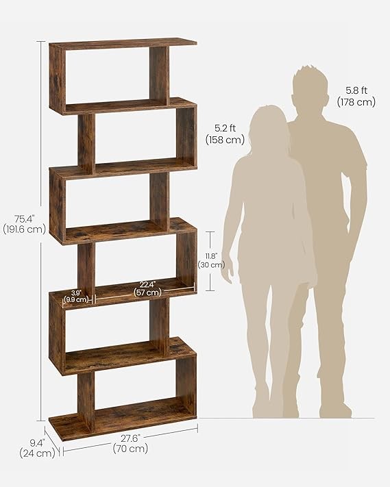 6 Tier Rustic Brown Bookcase Room Divider Cube Display Shelf Modern 24×70×191cm