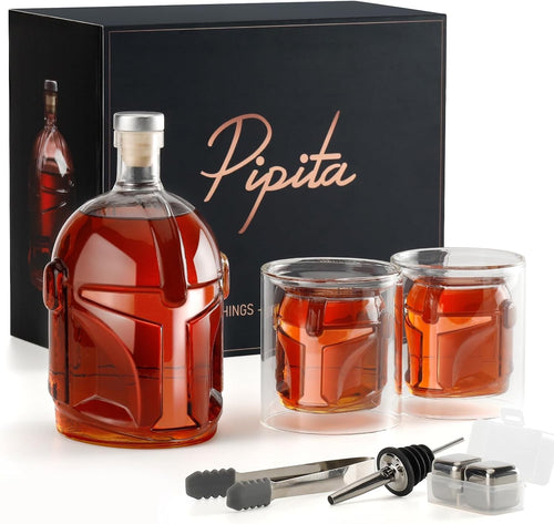 750ml Whiskey Decanter Set with 2 Glasses & Keychain Opener | Gift Set