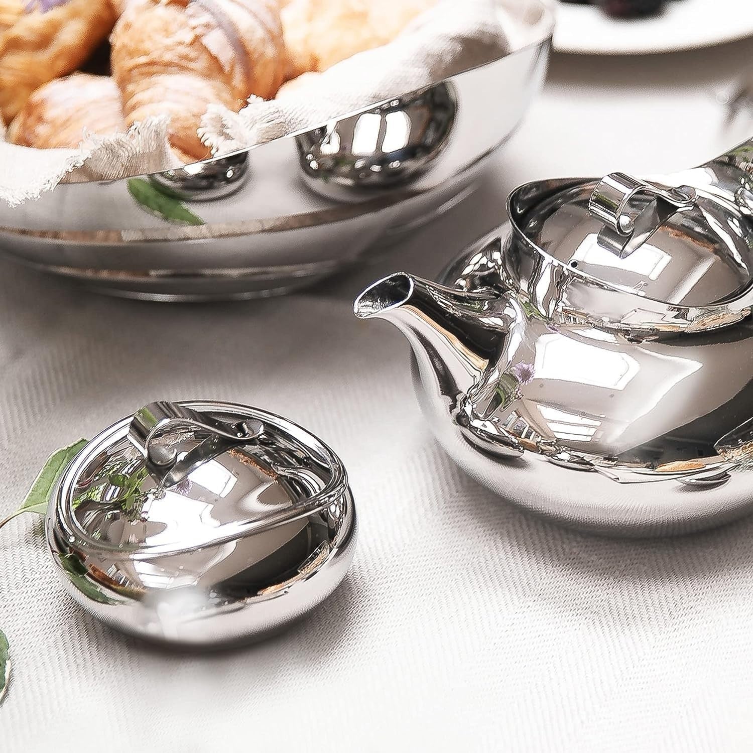 Stainless Steel Afternoon Tea Set Teapot Sugar Pot Jug 4 Serving