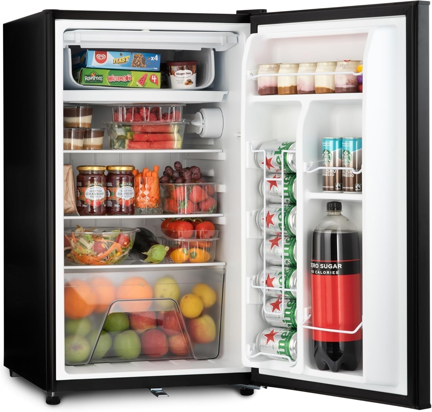 95L Under-Counter Fridge LED Lock & Key Energy Efficient Black