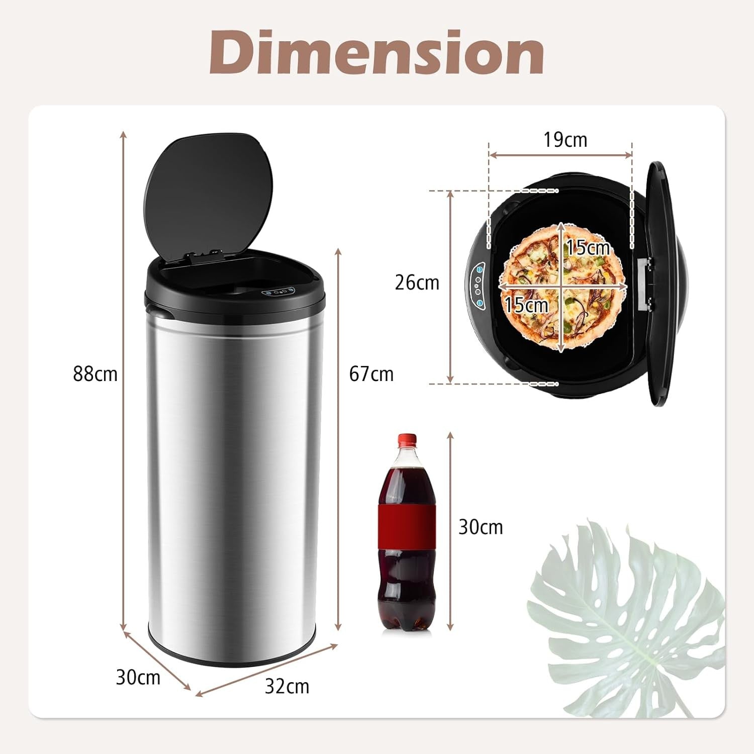 30L Automatic Kitchen Bin Touchless Sensor Soft Close Steel