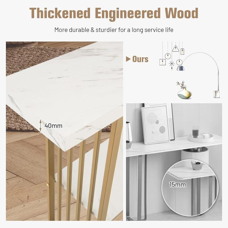120cm Faux Marble Console Table – 2-Tier Gold Frame Hallway Display Unit