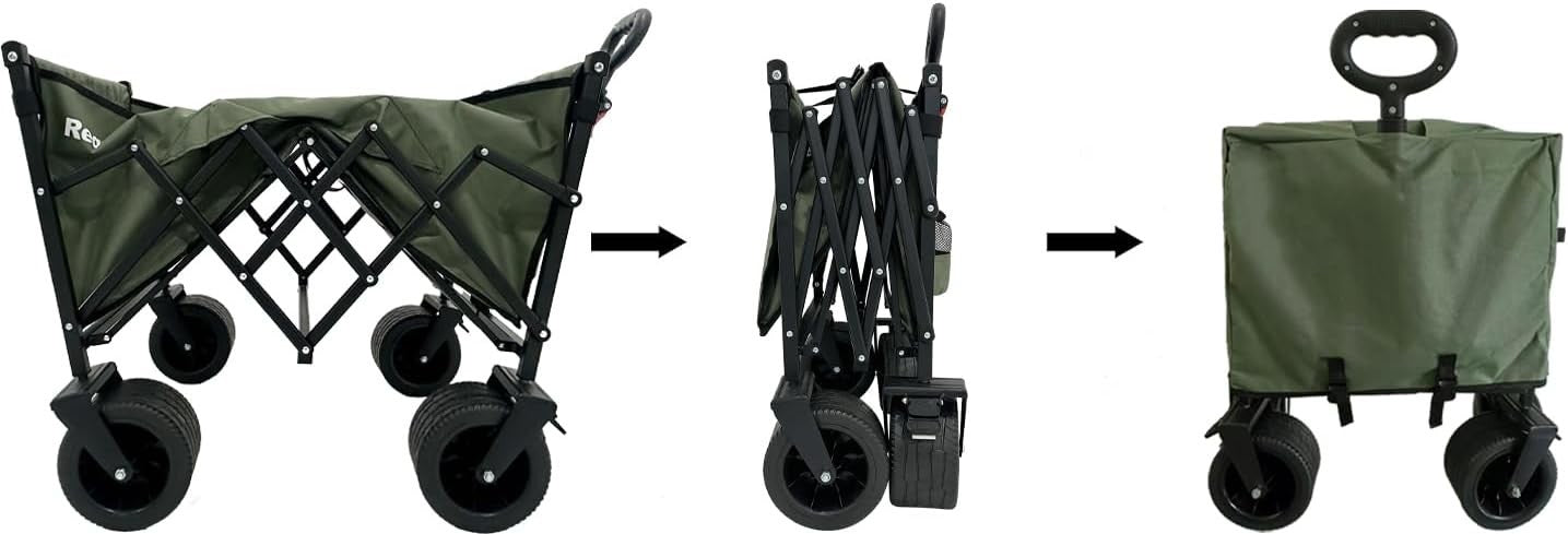 Green Heavy Duty Folding Wagon Wide Wheel Camping Garden Beach Trolley 330lb