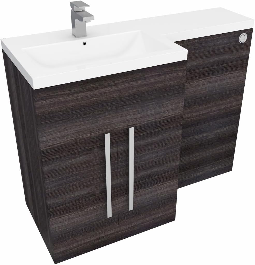 1100mm L Shape Left Hand Vanity Unit with Basin Sink & BTW Toilet Grey Finish