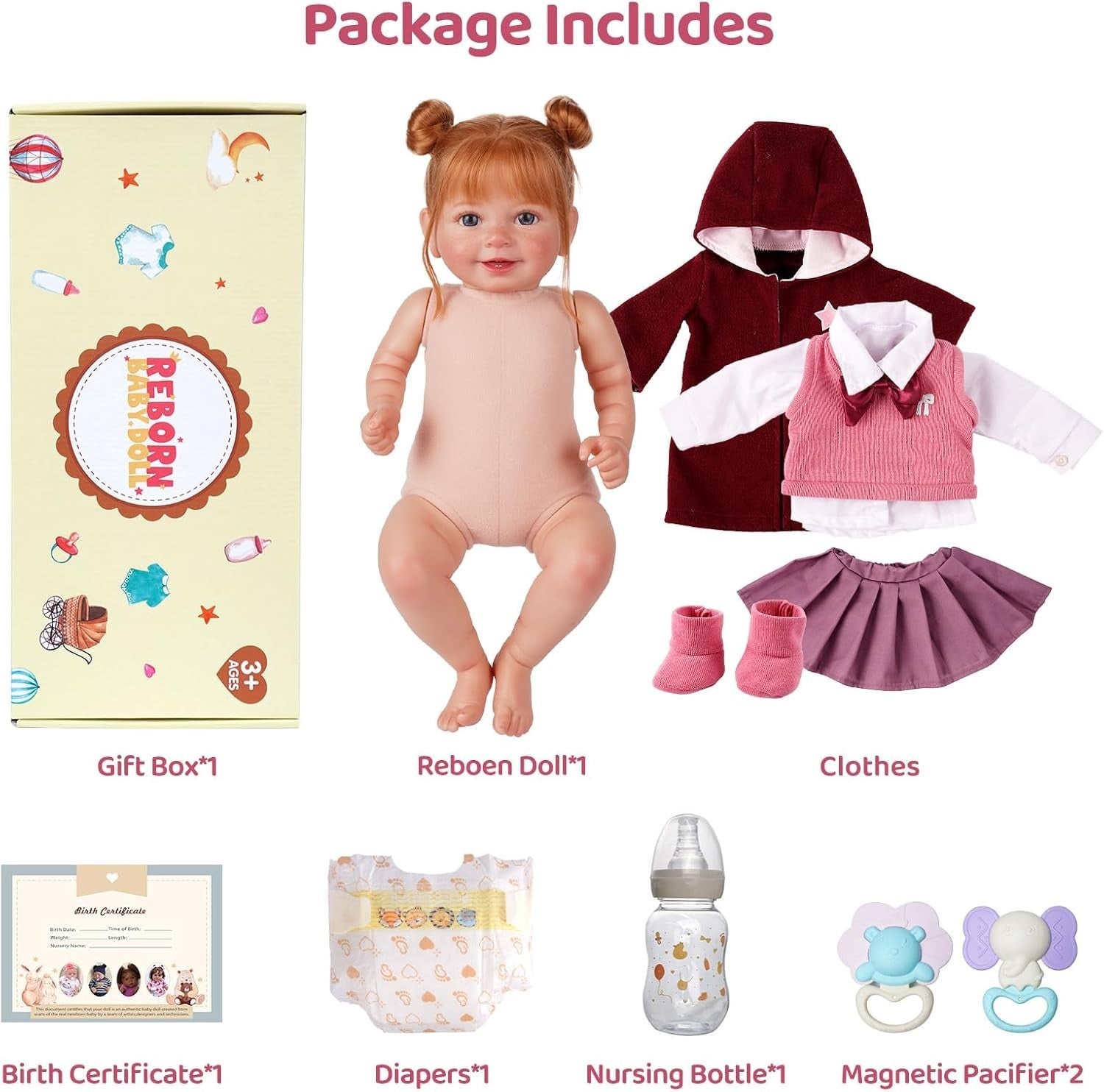 20” Reborn Baby Doll Soft Cloth Body Girl Clothes Accessories