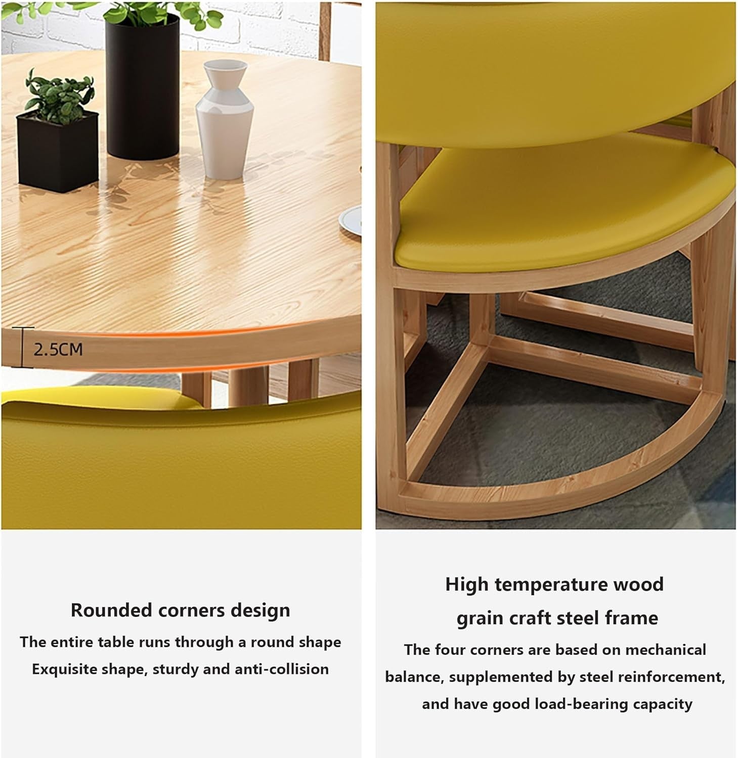 Round Office Meeting Table Set – 80cm Compact Desk with 4 Leather Chairs
