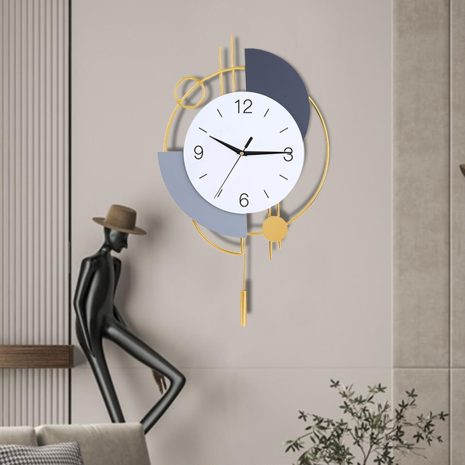 Large Modern Wall Clock Silent Non-Ticking Luxury Decorative Clock 33×54cm