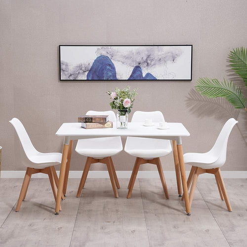 Modern 4 Seat Dining Table Set White Chairs Wood Legs Kitchen 120cm
