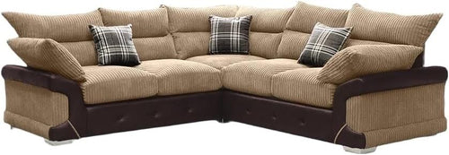 Modern 5-Seater L-Shape Jumbo Cord Corner Sofa High Back Chrome Legs