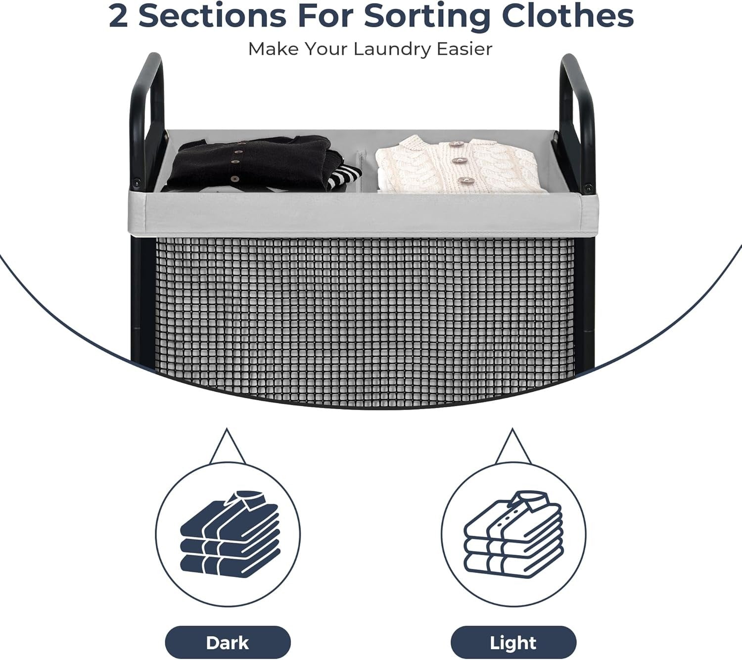 100L Rolling Laundry Hamper 2 Section Cart with Wheels Removable Washable Bag