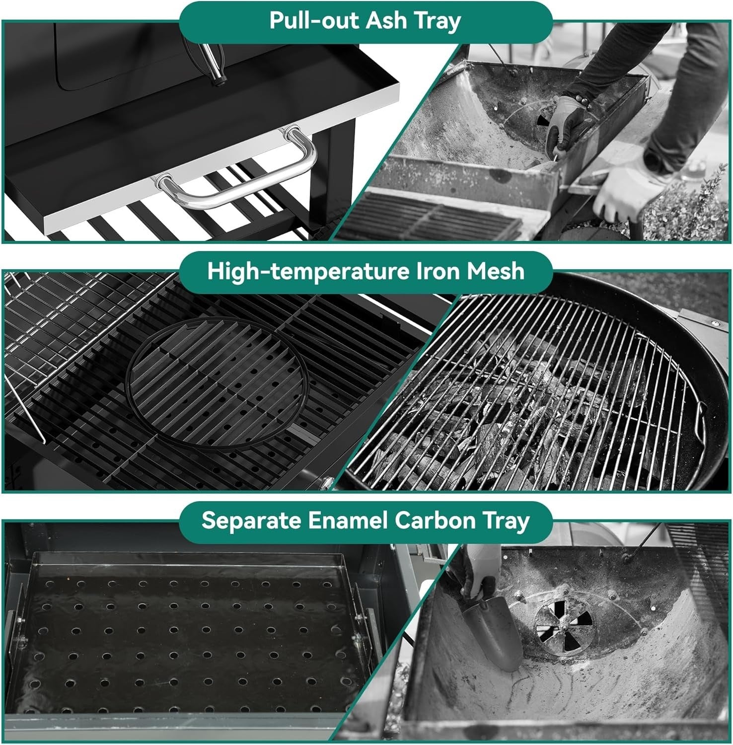 XXL Charcoal BBQ Grill Smoker with Adjustable Air Vents & Folding Tables