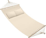 Beige Double Outdoor Hammock for 2 with Plush Pillows, Soft Cotton, 240kg Load