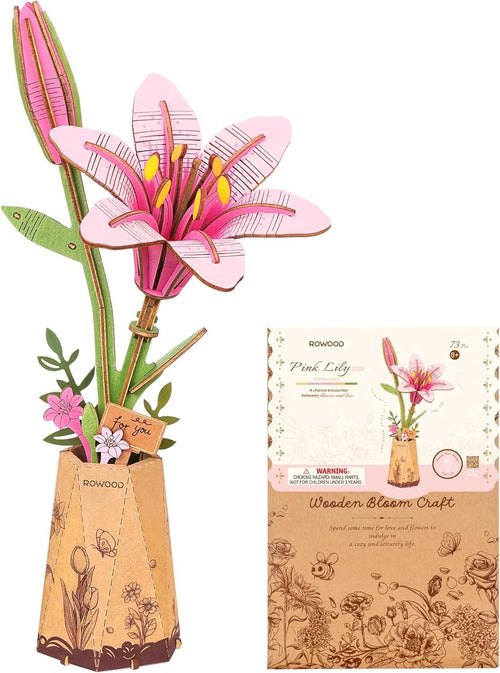 DIY 3D Wooden Lily Flower Puzzle Kit – Elegant Floral Craft Gift Set