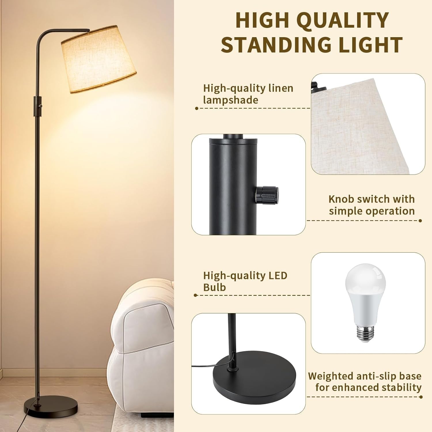Floor Lamp with Remote App Dimmable Tall Standing Light Memory Function