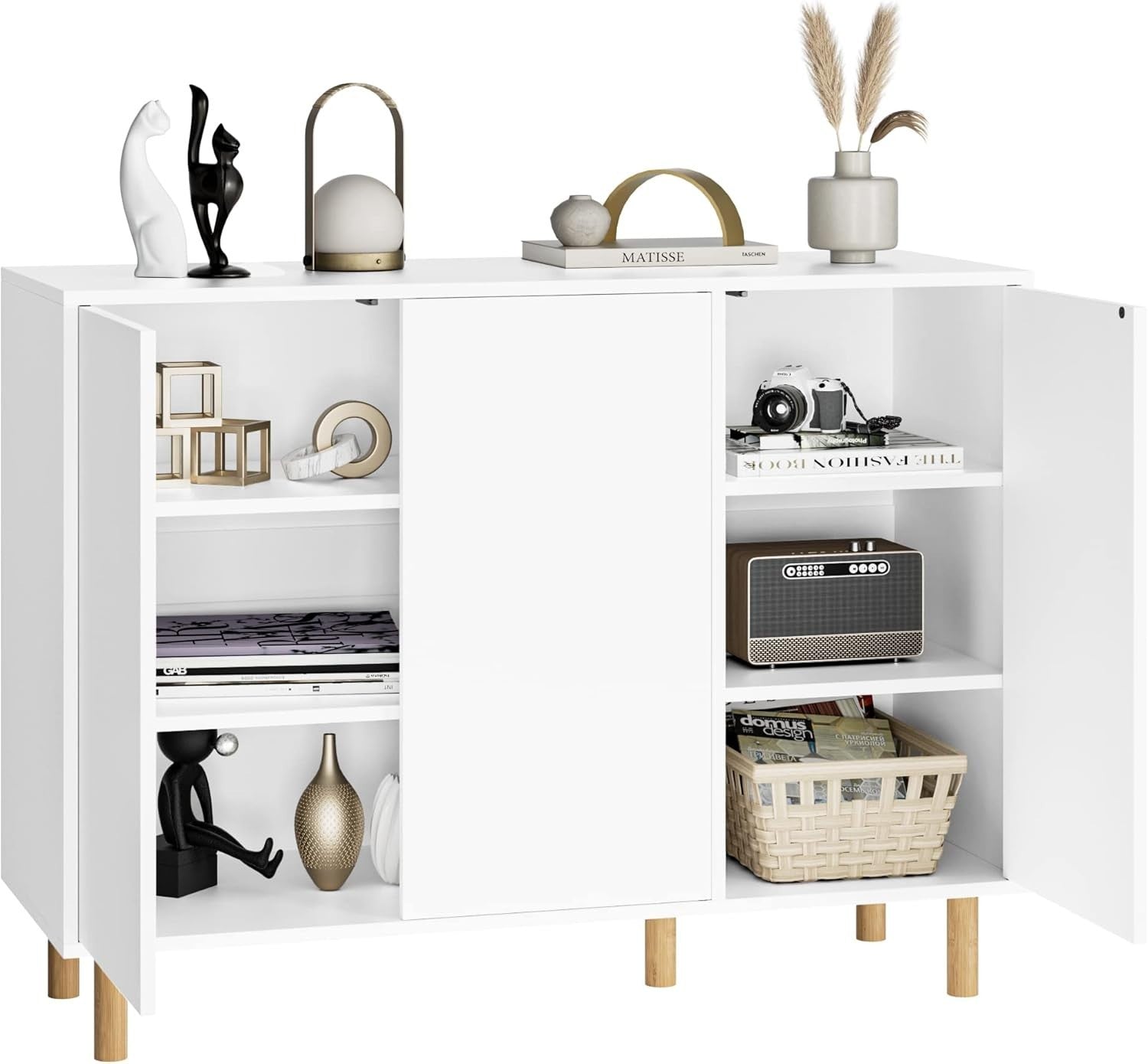White Sideboard Cabinet 3 Door Storage Unit Adjustable Shelves 107cm Wide