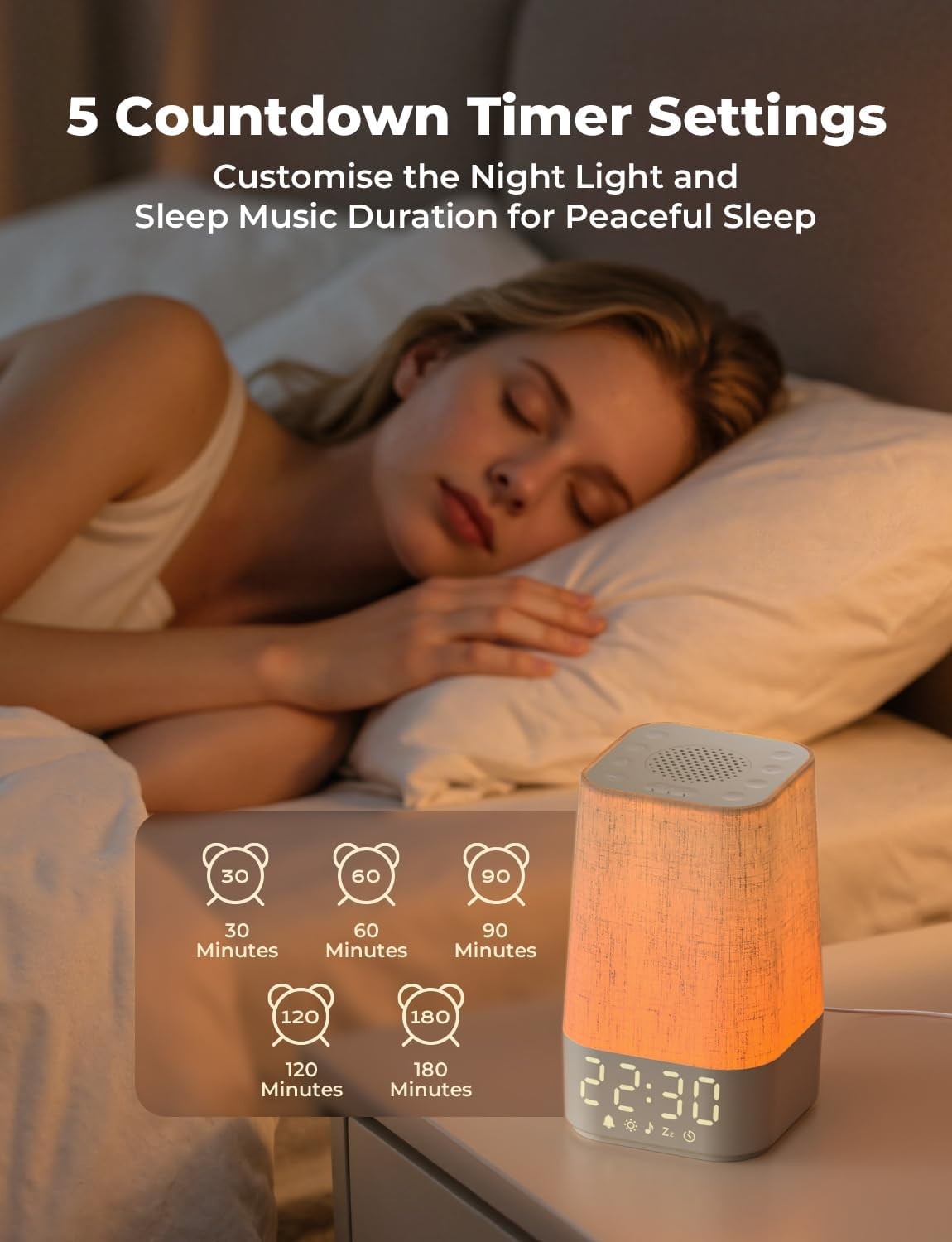 Sunrise Alarm Clock Wake Up Light White Noise Night Lamp Dual Alarm