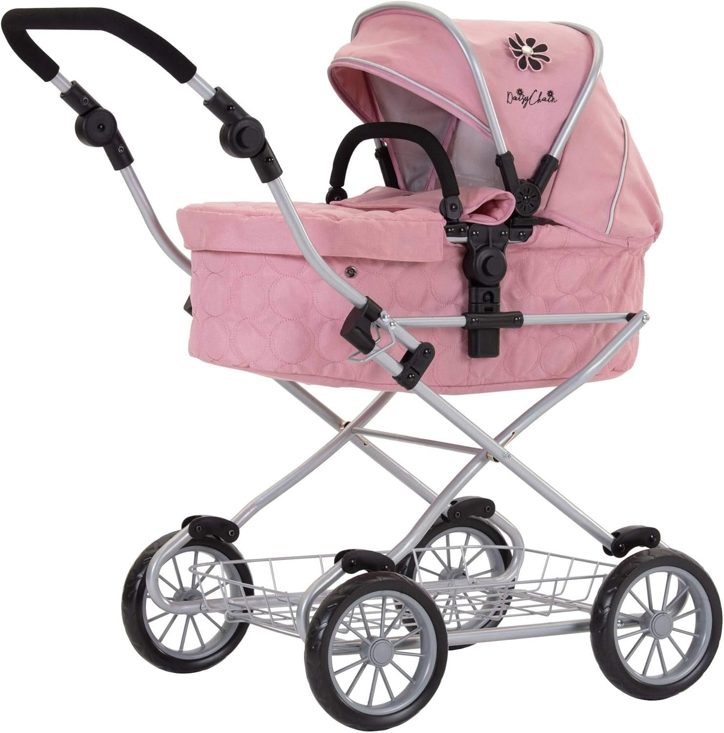 Pink Doll Travel System Pram Adjustable Handle Foldable Pushchair