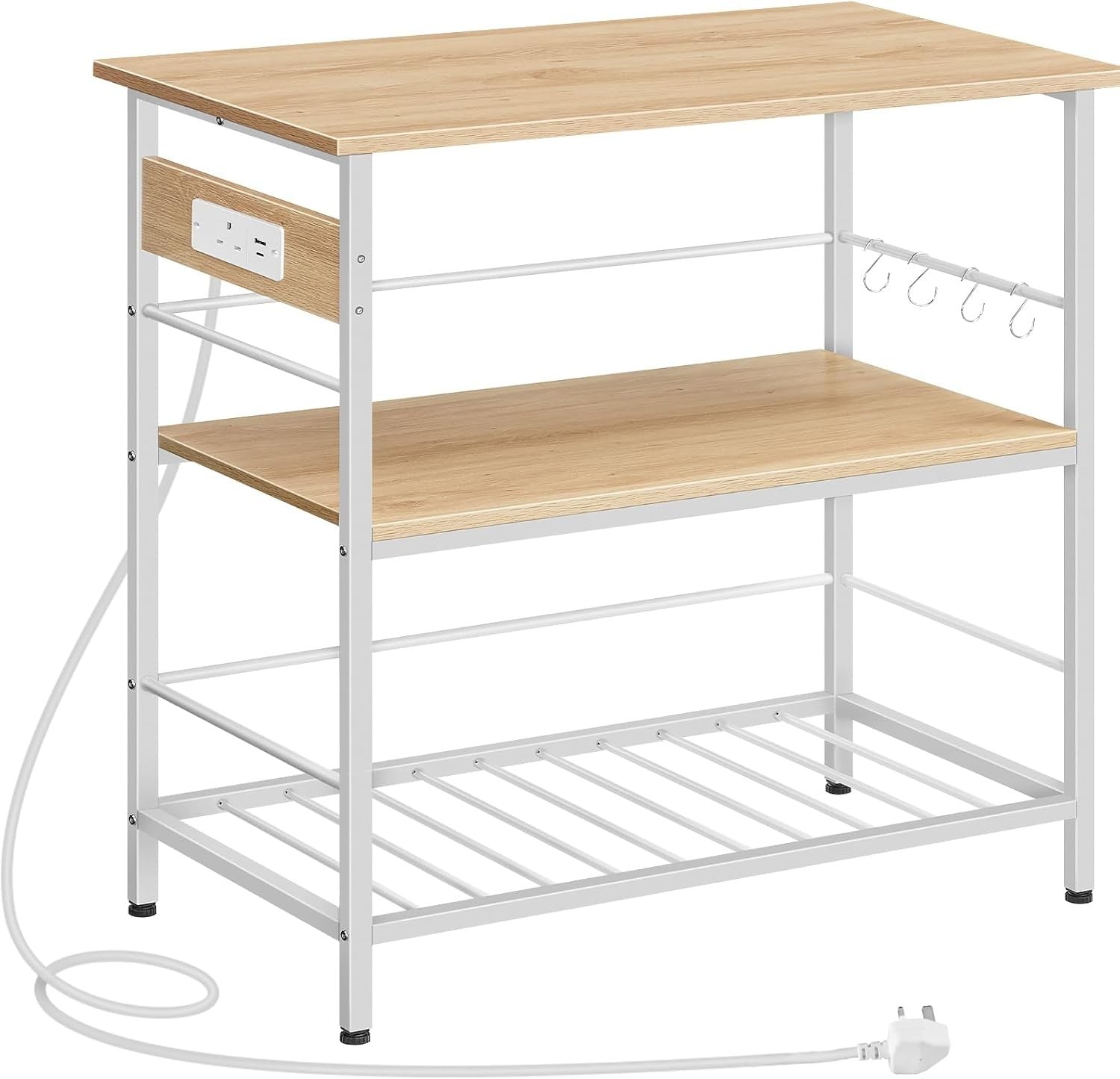 Kitchen Island Storage Cart Microwave Stand Coffee Station with Power Outlet