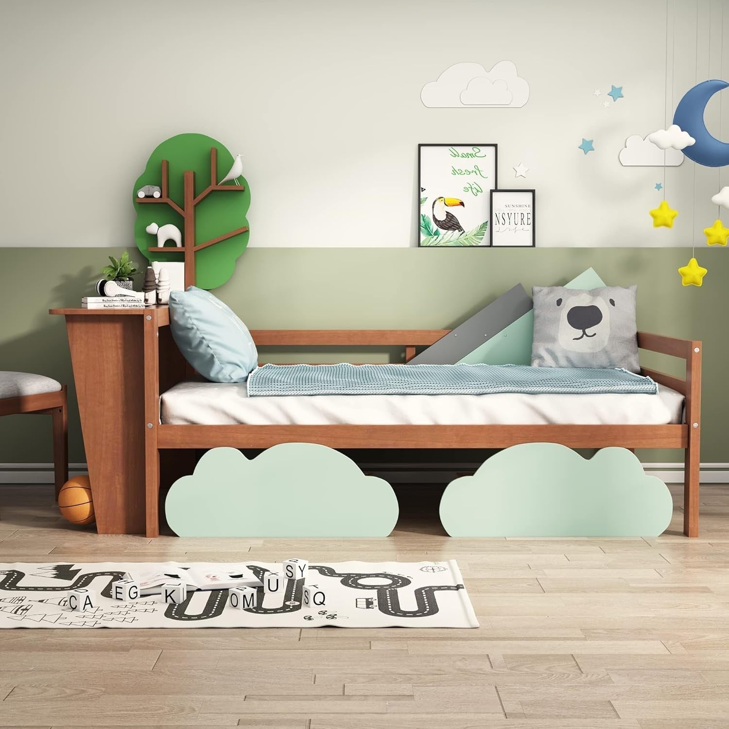 Kids Bed with Storage Drawers & Desk 3FT Toddler Tree Shelf 90x190cm