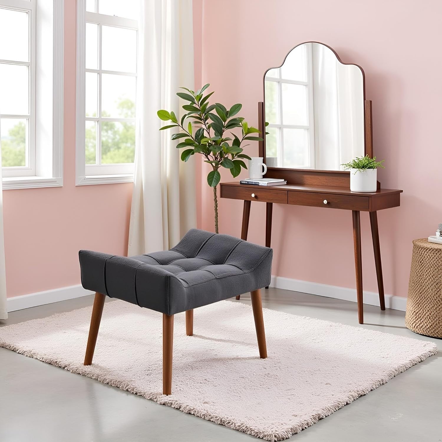 Anthracite Padded Dressing Table Stool Modern Vanity Makeup Chair