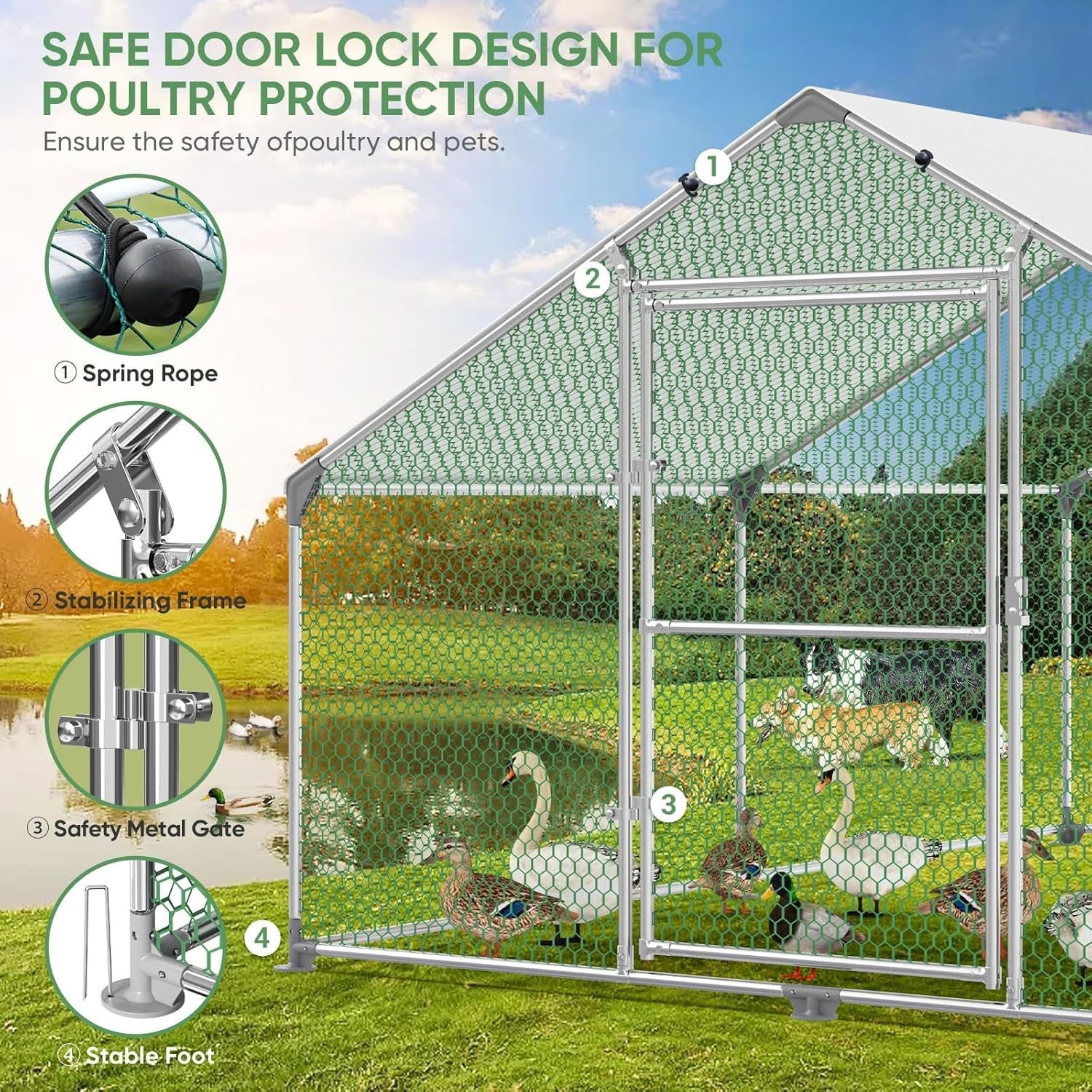 Large Chicken Coop 3x2x2m Galvanised Steel Run Cage Pen