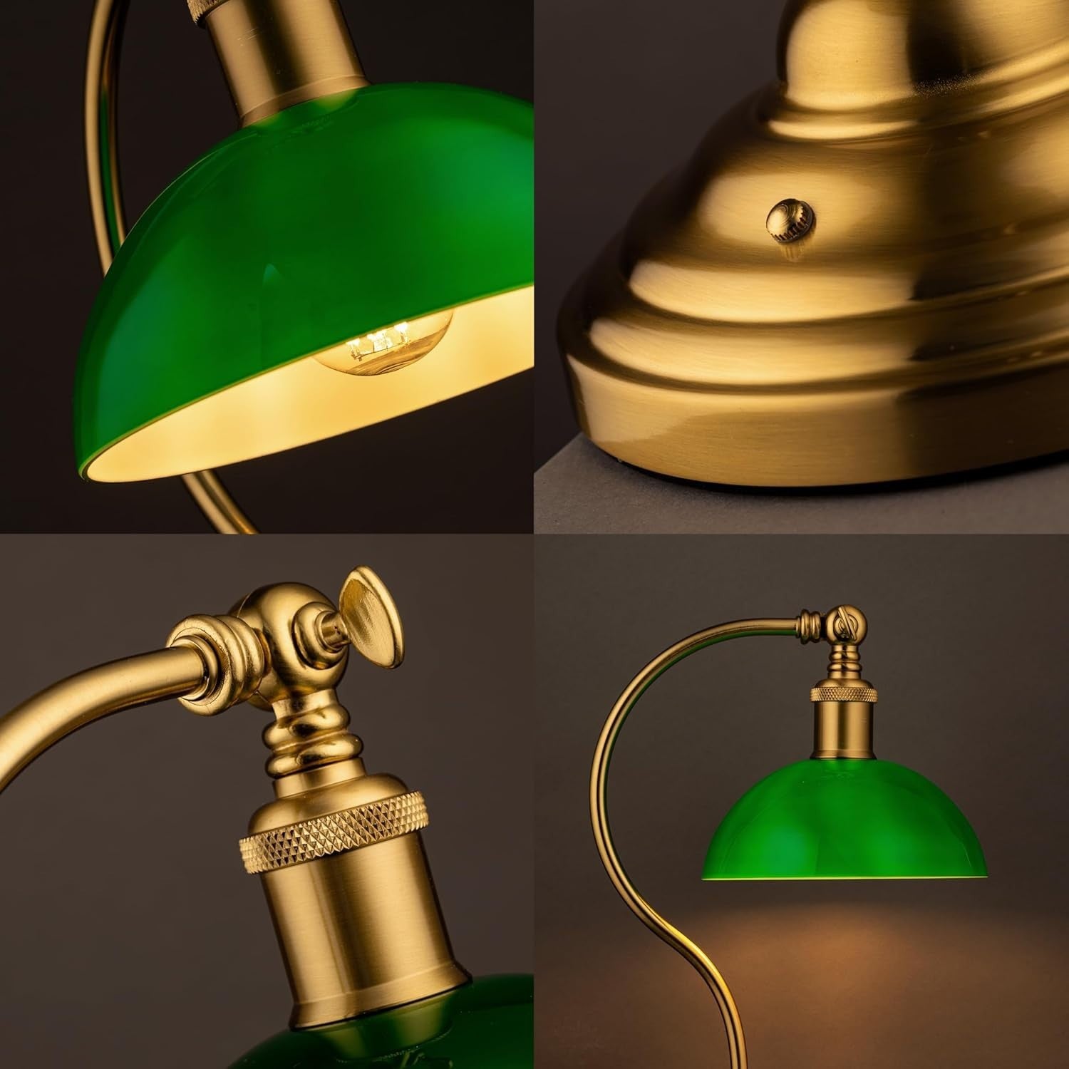 Cordless LED Desk Lamp with USB-C, 3-Level Dimming & 180° Swivel, Green Glass