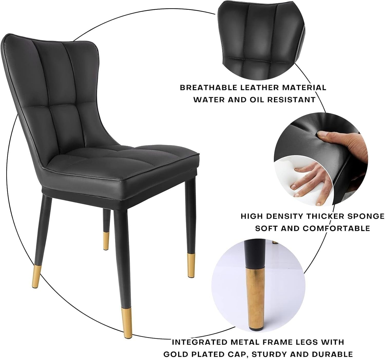 High Back Faux Leather Dining Chairs Set of 2 Modern Padded Accent Seats
