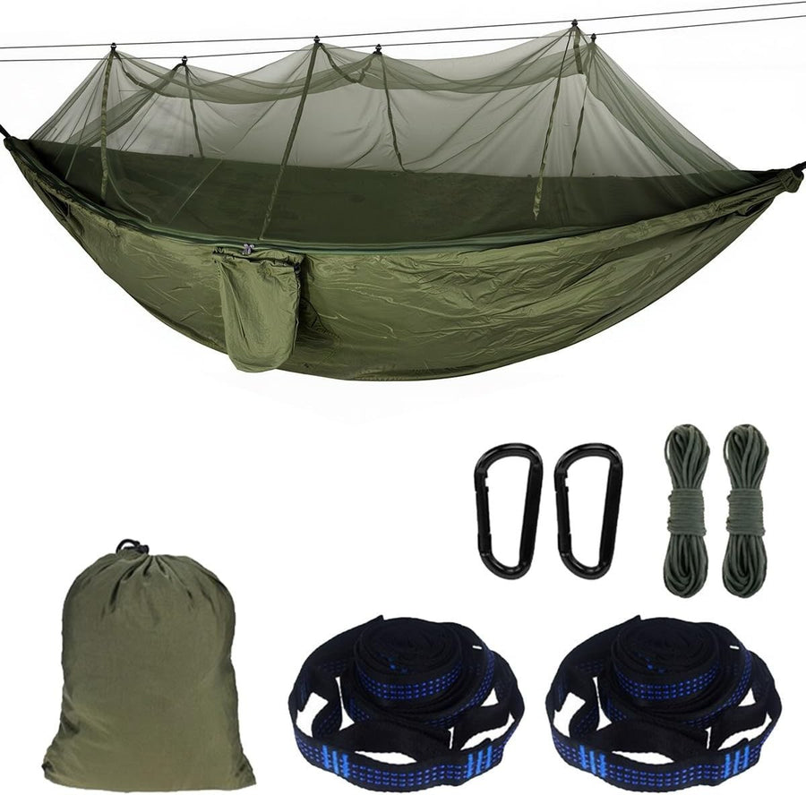 Spacious Camping Hammock with Mosquito Net, Durable 210T Nylon, Easy Setup