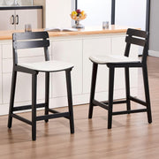Wood Bar Stools Set of 2 Black PU Leather Vintage Counter Chairs