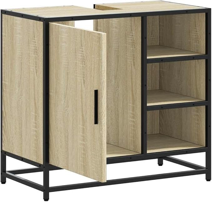 Sonoma Oak Bathroom Sink Cabinet 65x33x60cm Under Basin Storage Unit Shelves