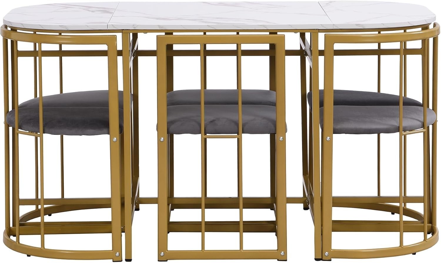 Modern Gold Dining Table & Chairs Set with Storage | 6-Seater, Cushioned Seats