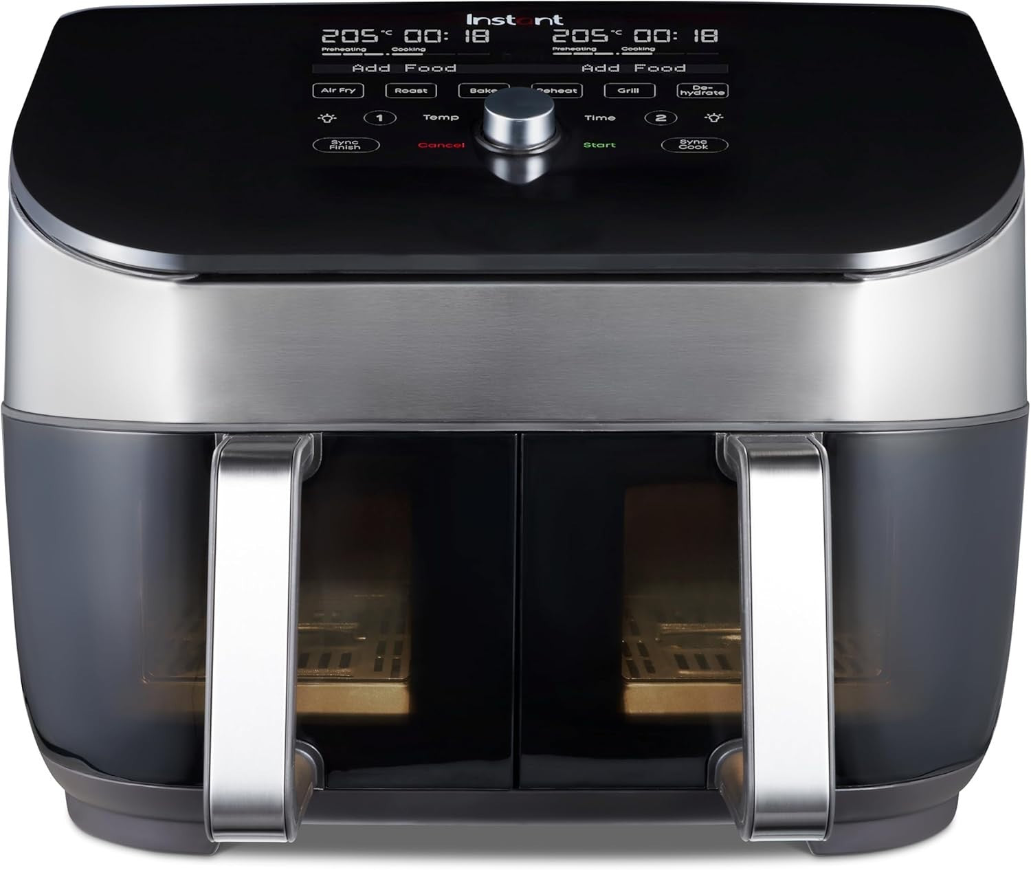 7.6L Dual Air Fryer Stainless Steel Twin Drawer 8-in-1 Grill Bake Roast Reheat