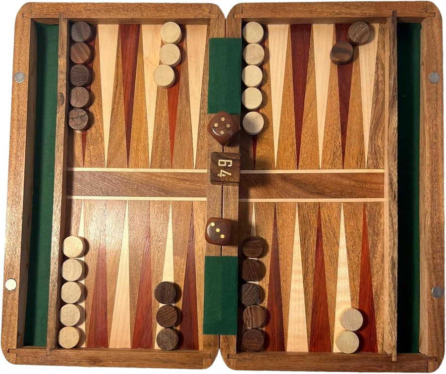 Wooden Inlaid Backgammon Set Folding Board 36x26cm Classic Strategy Game