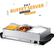 Electric Buffet Food Warmer Server 3x2.5L Hot Plate Adjustable Temp Tray