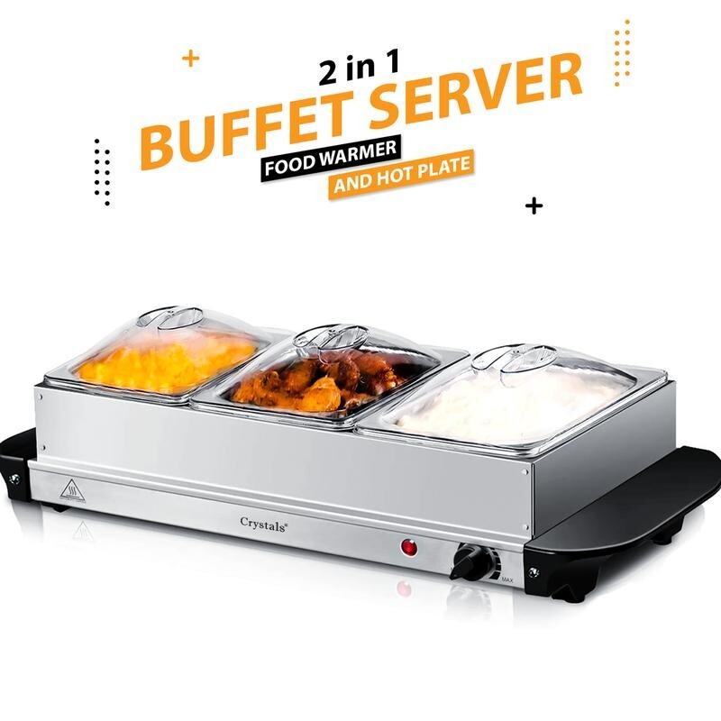 Electric Buffet Food Warmer Server 3x2.5L Hot Plate Adjustable Temp Tray