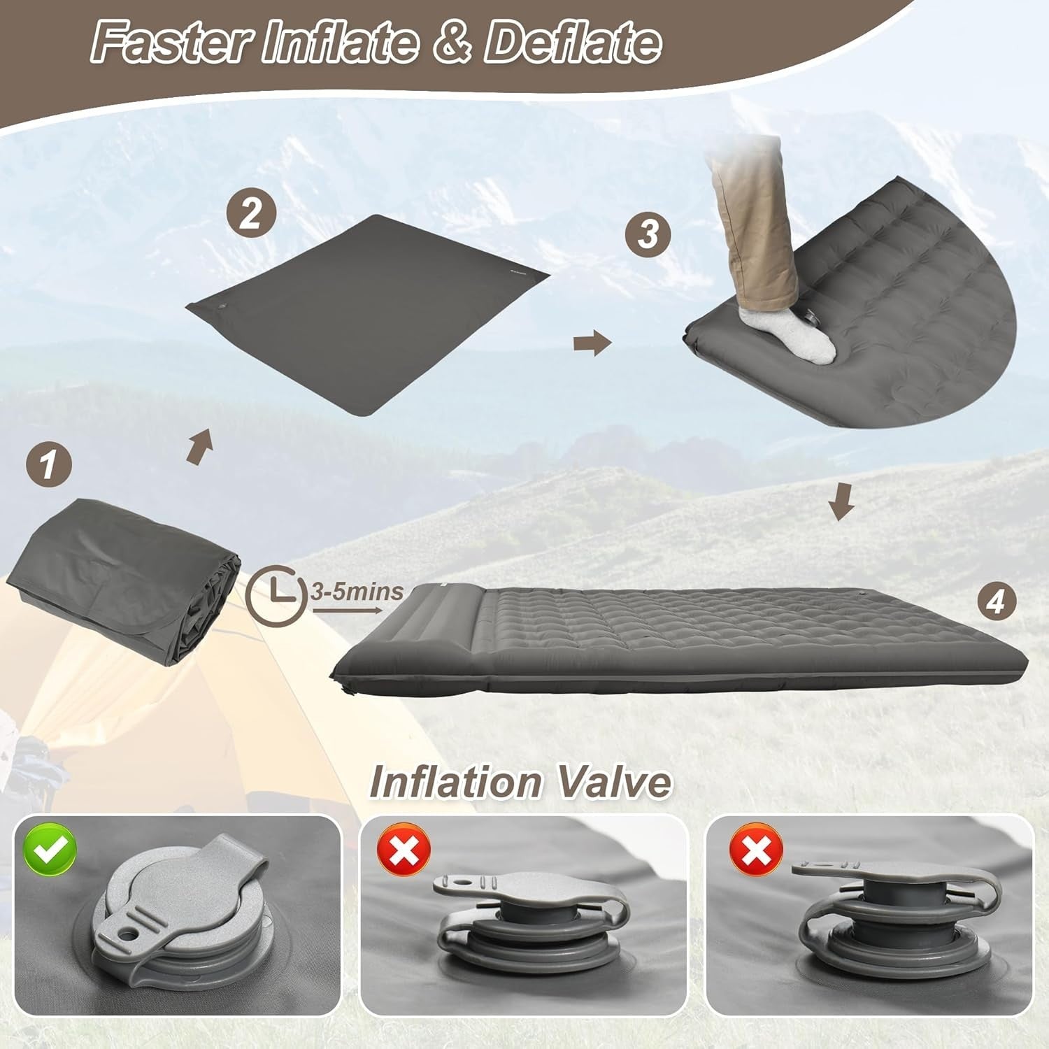 Ultralight Inflatable Camping Sleeping Pad with Built-In Pump & Pillow Double Be