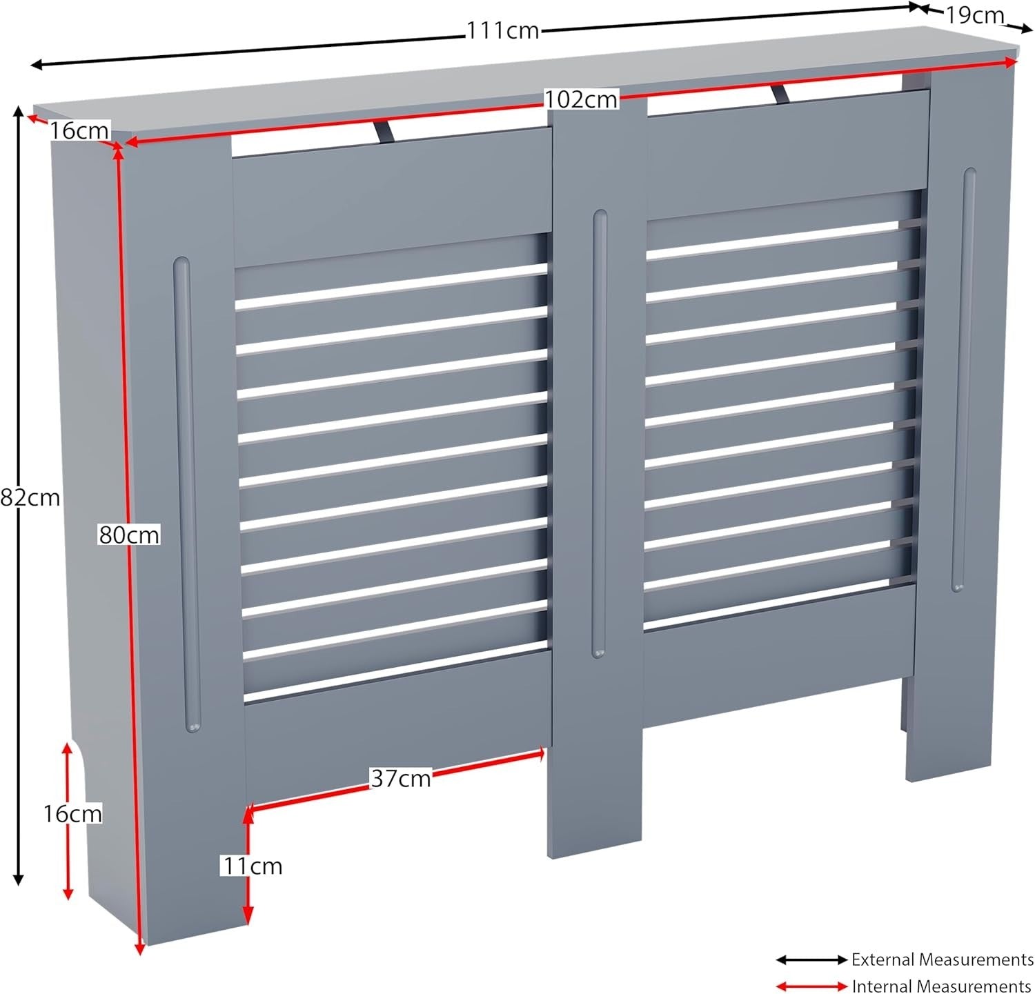 Medium Grey Radiator Cover 102x80x16cm Modern MDF Slatted Cabinet