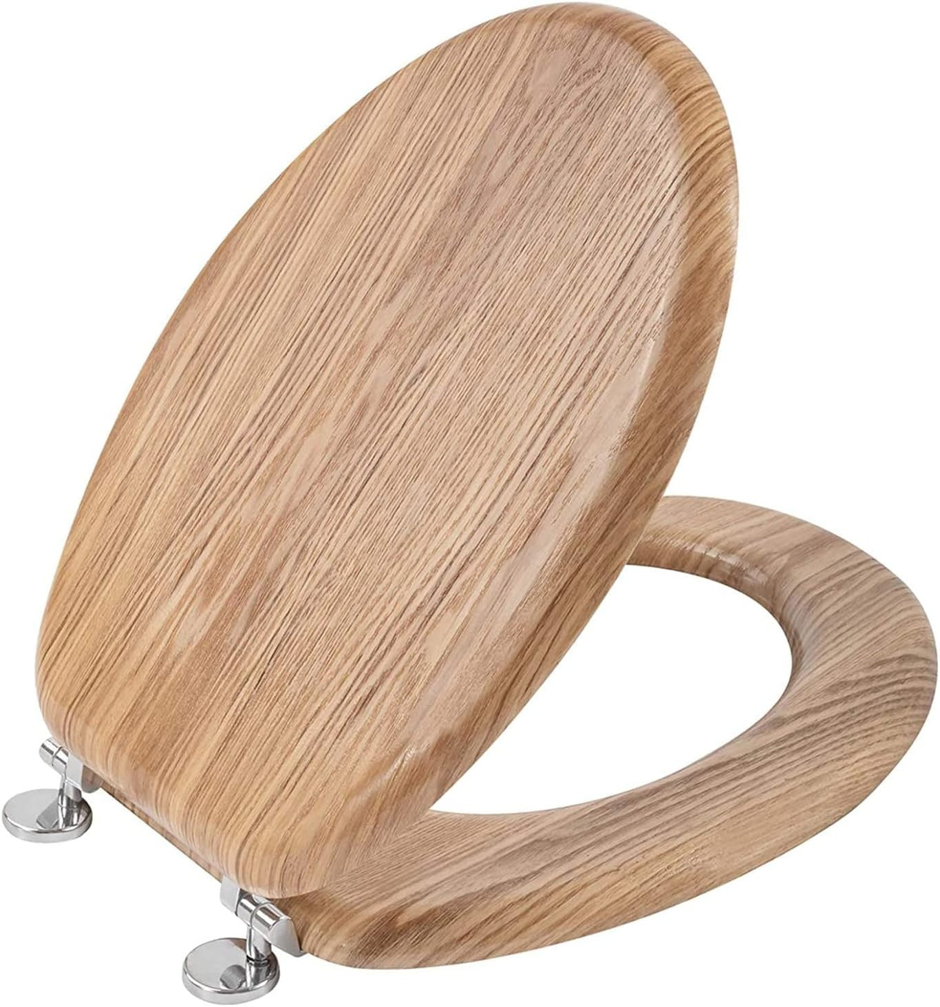 Angel Shield Wooden Toilet Seat Antibacterial Adjustable Hinges Oval Solid Oak