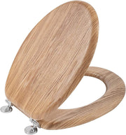 Angel Shield Wooden Toilet Seat Antibacterial Adjustable Hinges Oval Solid Oak