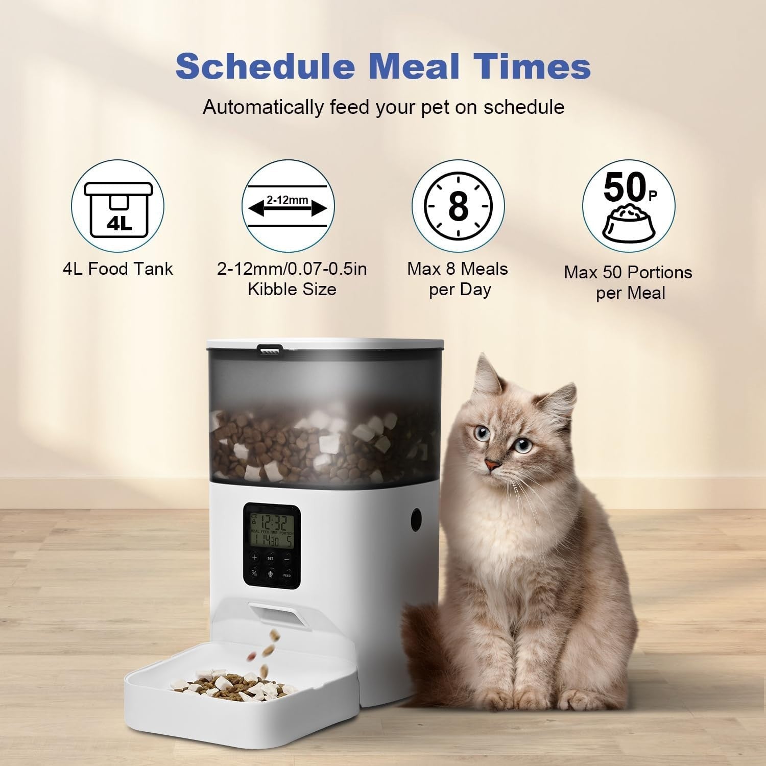 4L Automatic Pet Feeder Timed Food Dispenser 8 Meals Voice Recorder