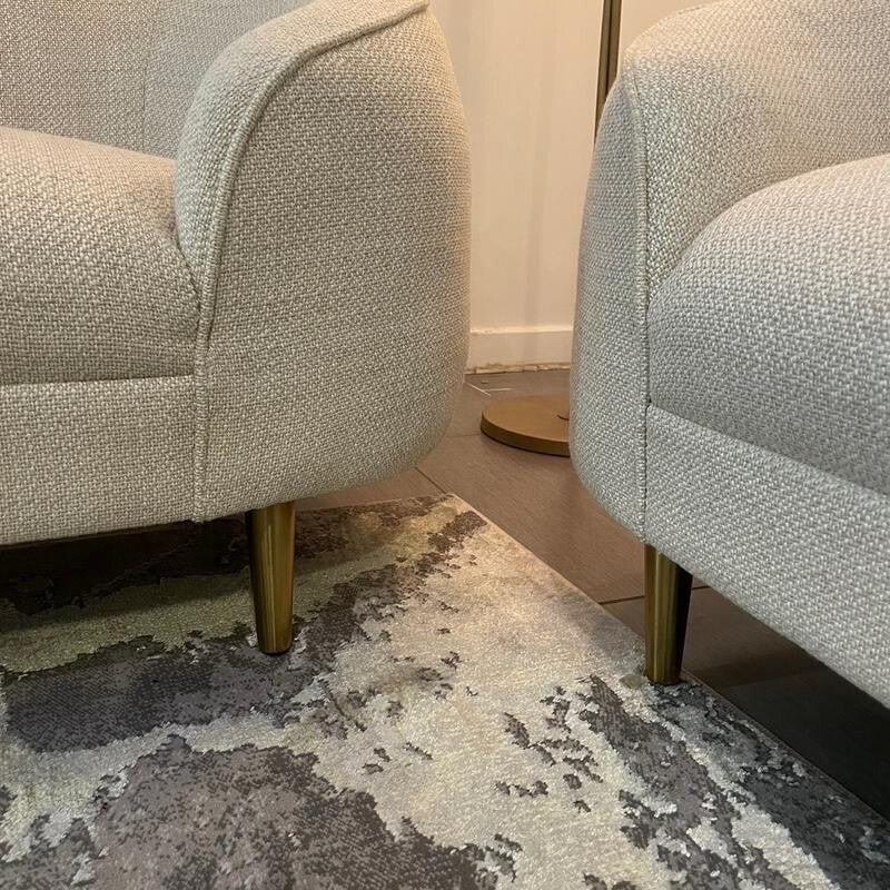 3+2+1 Oatmeal Fabric Sofa Set Gold Legs Curved Armchairs Living Room