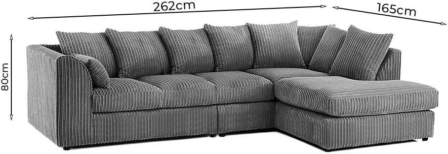 Modern 5-Seater L-Shape Corner Sofa Grey Jumbo Cord Fabric 262cm Wide