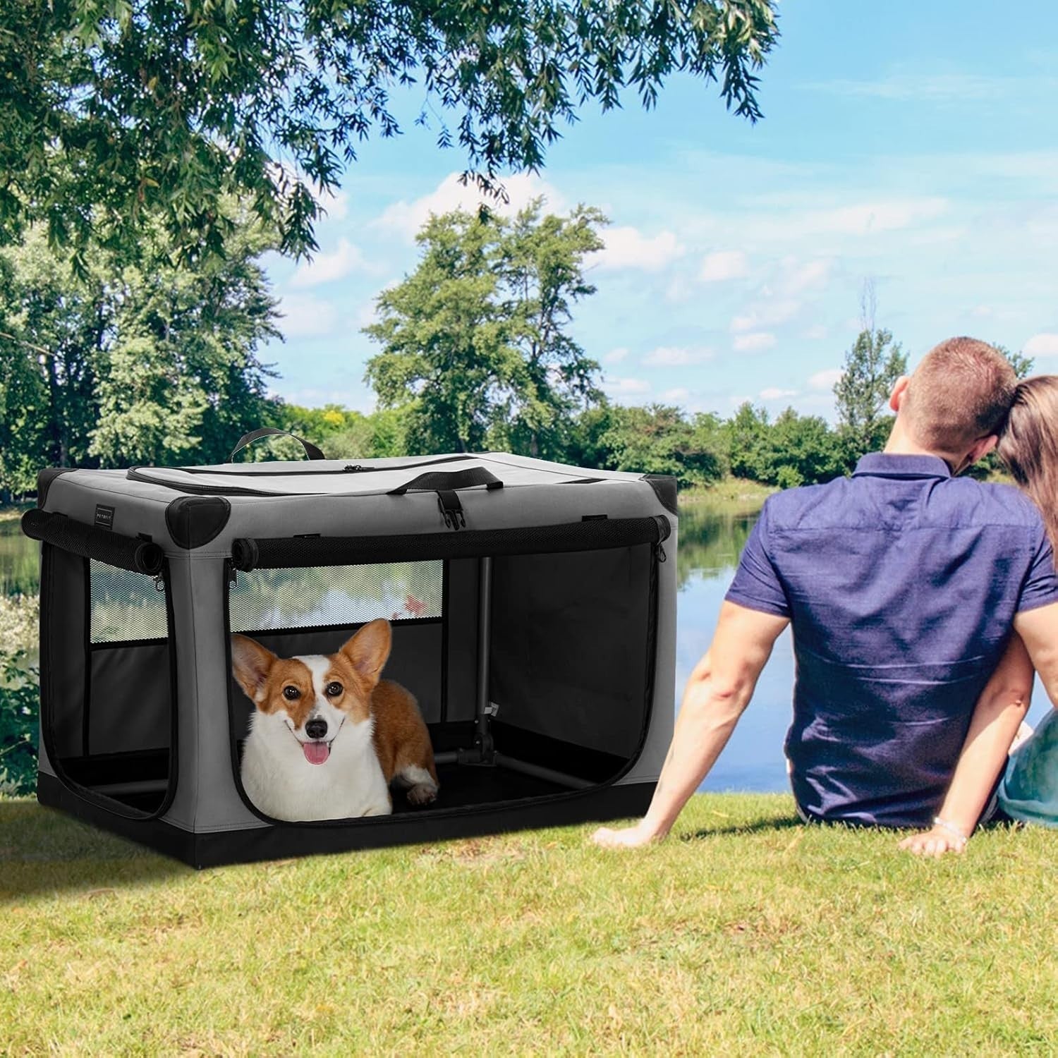 Foldable Soft Dog Crate – Portable Travel Pet Kennel for Home & Car (Grey)