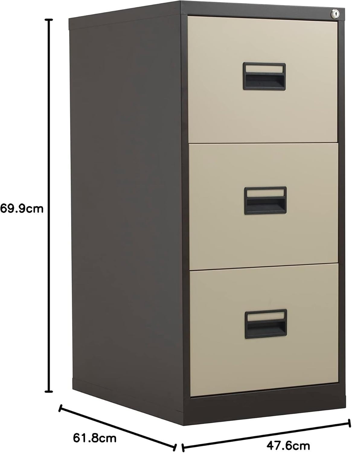 Coffee Cream Steel Filing Cabinet 3 Drawer Lockable Heavy Duty 100cm