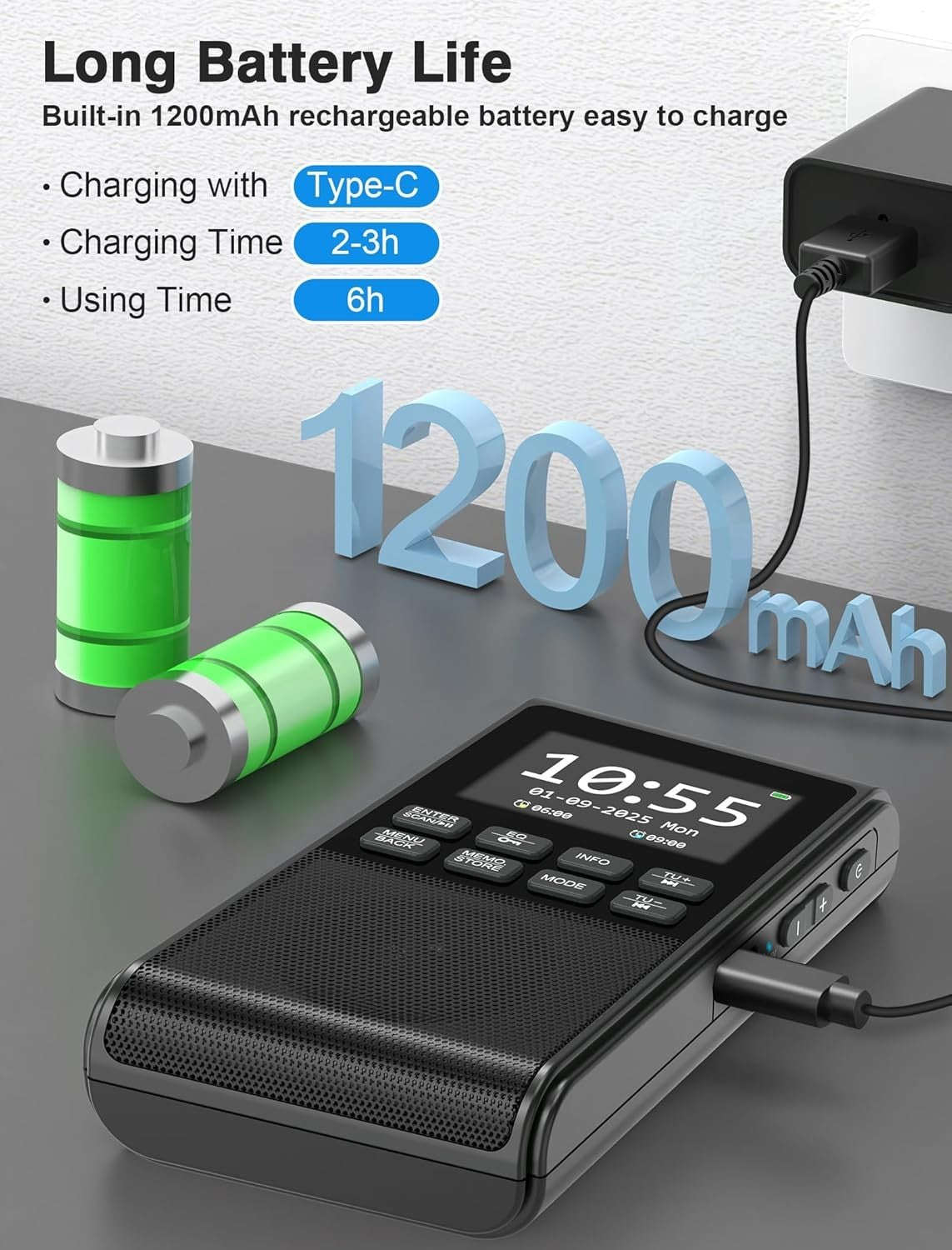 Portable DAB+/FM Radio with Bluetooth, USB/SD MP3 & Dual Alarm